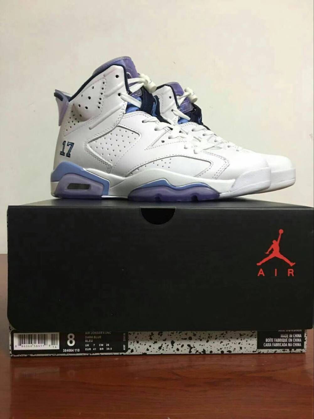 New Air Jordan 6 North Carnolina University White Blue Shoes - Click Image to Close